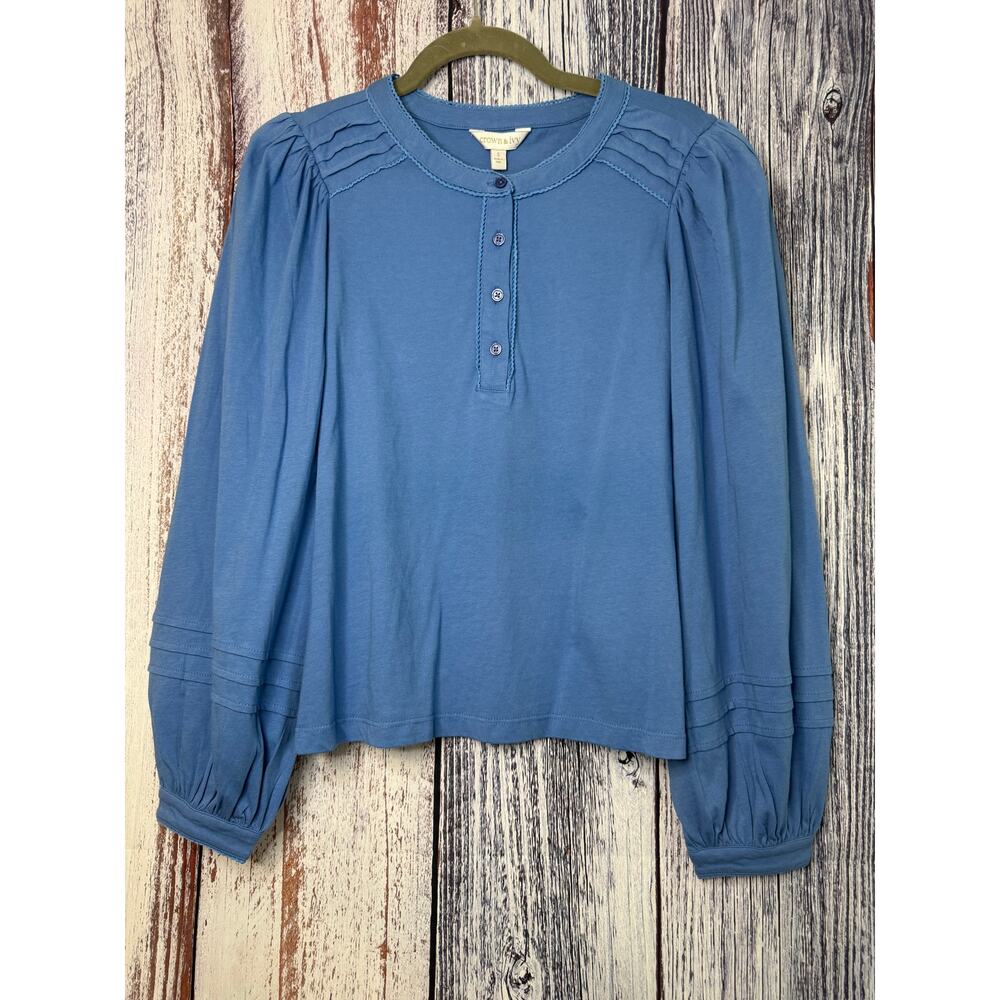 Crown & Ivy Long Sleeve Blue Cotton Blouse Size Small NWT